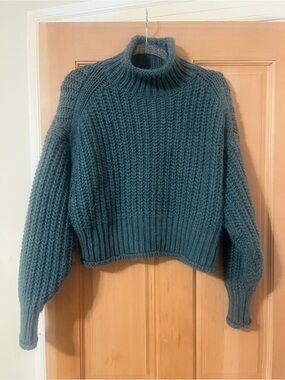 H&M Teal Chunky Knit Turtleneck Sweater